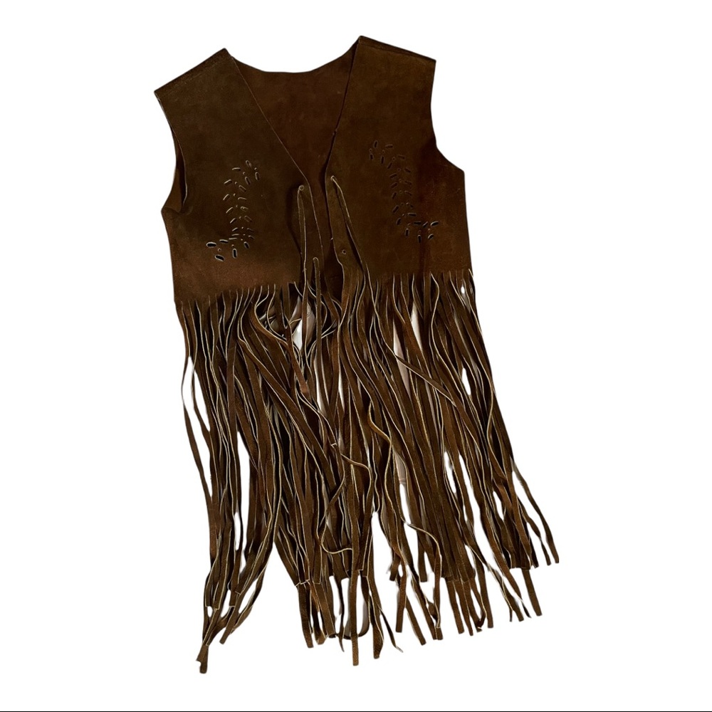 Boho Hippie Brown Leather Vest with Fringes
